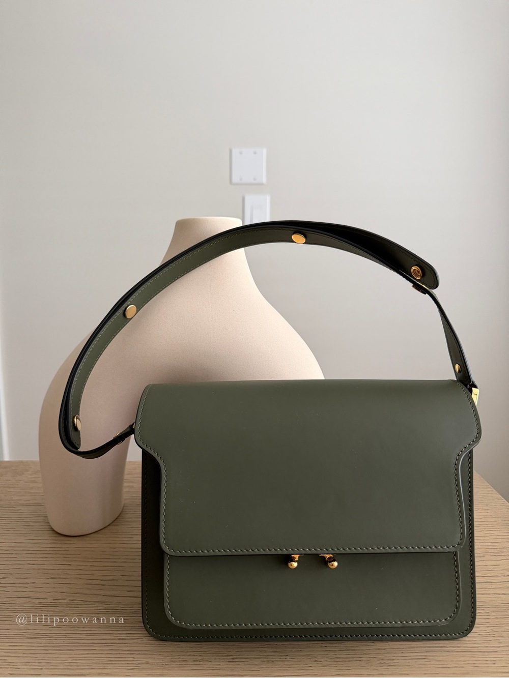 Marni Medium Trunk Bag SBMPN09N01 Olive Green Leather Shoulder Crossbody